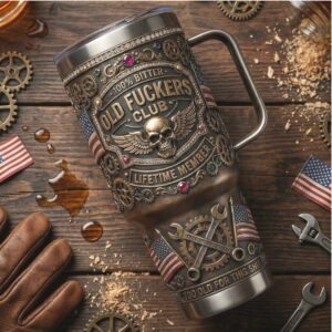 Old Fuckers Club Lifetime Member Steampunk Skull Biker Tumbler