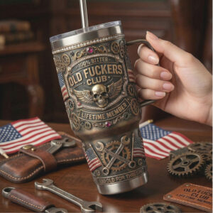 Old Fuckers Club Lifetime Member Steampunk Skull Biker Tumbler