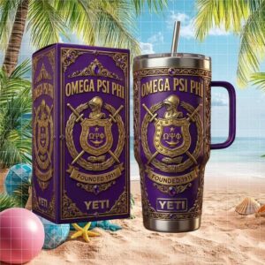 Omega Psi Phi Fraternity 1911 Shield Custom 3D Embossed Gold & Purple Tumbler