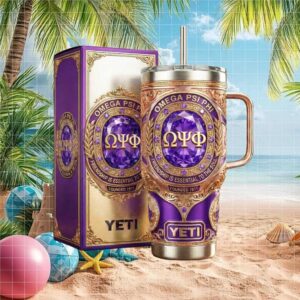 Omega Psi Phi Fraternity Custom Yeti Style 40oz Tumbler Royal Purple & Gold Jewel
