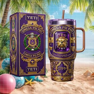 Omega Psi Phi Fraternity Purple and Gold Bulldog Crest Luxury 40oz Tumbler