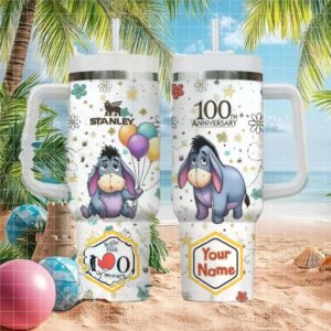 Personalizable Winnie the Pooh Eeyore 100th Anniversary 40oz Stanley Style Tumbler