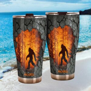 Personalized 3D Bigfoot Sasquatch Through Wall Forest Sunset Tumbler
