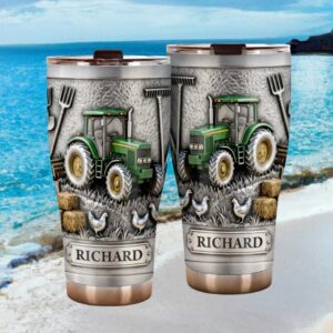 Personalized 3D Embossed Green Tractor Farm Scene 30oz Tumbler