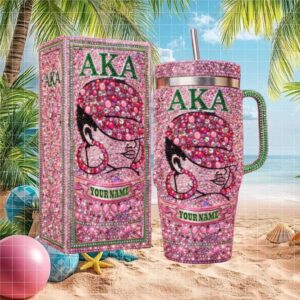 Personalized AKA Sorority Pink and Green Rhinestone Bling Tumbler