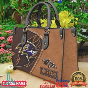 Personalized Baltimore Ravens NFL Leather Tote Bag Custom Name