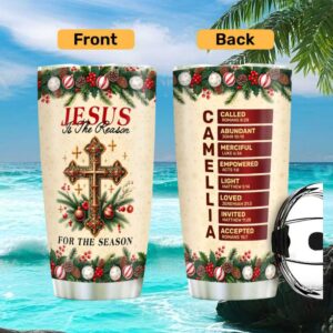 Personalized Christmas Cross “Jesus is the Reason” Name Acrostic Tumbler