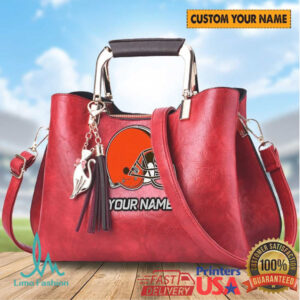 Personalized Cleveland Browns Custom Name Helmet Logo Leather Handbag