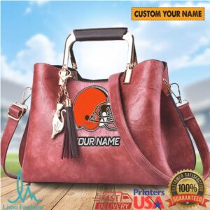 Personalized Cleveland Browns Custom Name Helmet Logo Leather Handbag