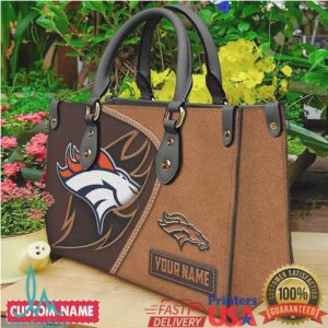 Personalized Denver Broncos NFL Leather Tote Bag Custom Name