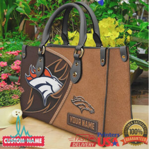 Personalized Denver Broncos NFL Leather Tote Bag Custom Name