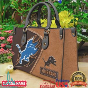 Personalized Detroit Lions Name Leather Tote Bag Blue Pride Edition