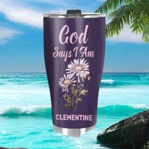 Personalized God Says I Am Purple Floral Christian Scripture Affirmations Tumbler