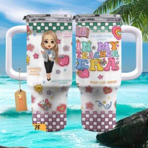 Personalized In My Teacher Era Cute Cartoon Teacher Life 40oz Tumbler with Handle