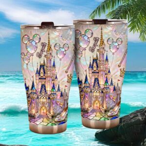 Personalized Magical Castle Princess Tumbler Custom Name Stained Glass Art
