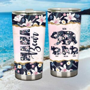 Personalized Mama Bear Floral Tumbler Custom Kids Names Gift for Mom