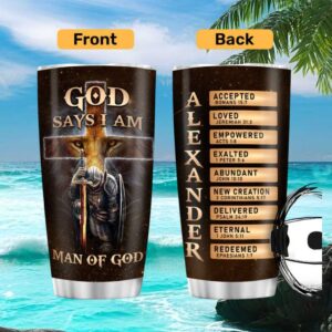 Personalized Man of God Lion Cross Knight Christian Scripture Tumbler