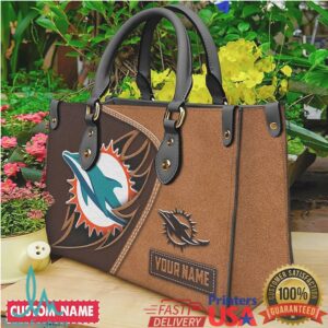 Personalized Miami Dolphins NFL Custom Name Leather Tote Handbag