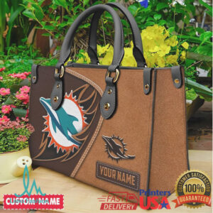 Personalized Miami Dolphins NFL Custom Name Leather Tote Handbag
