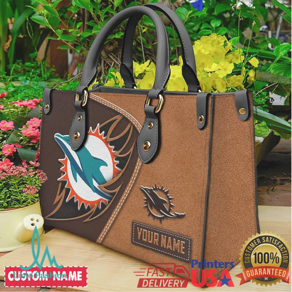 Personalized Miami Dolphins NFL Custom Name Leather Tote Handbag Personalized Miami Dolphins NFL Custom Name Leather Tote Handbag