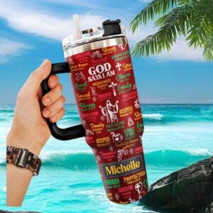 Personalized Michelle God Says I Am Multi Color Scripture Affirmations 40oz Tumbler