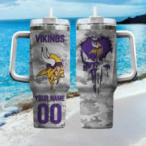 Personalized Minnesota Vikings NFL Digital Camo 40oz Tumbler with Handle