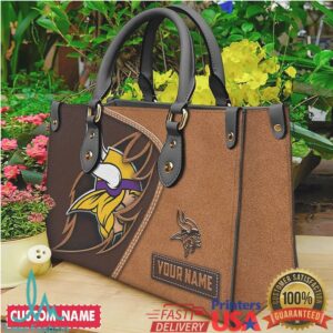 Personalized Minnesota Vikings NFL Leather Tote Bag Custom Name
