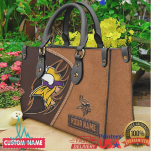 Personalized Minnesota Vikings NFL Leather Tote Bag Custom Name