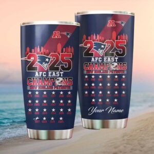Personalized New England Patriots 2025 AFC East Champions History Tumbler