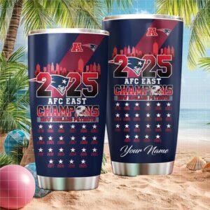 Personalized New England Patriots 2025 AFC East Champions History Tumbler