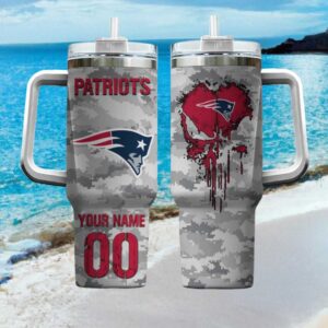 Personalized New England Patriots Tumbler Digital Camo Skull Drip