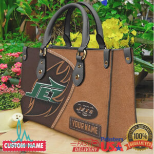 Personalized New York Jets NFL Leather Tote Bag Custom Name