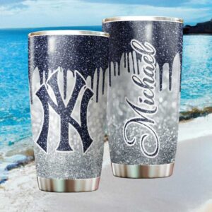 Personalized New York Yankees MLB Navy Glitter Drip Custom Tumbler