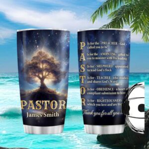 Personalized Pastor Appreciation Gift Tumbler Tree of Life Starry Night Design