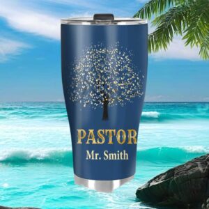 Personalized Pastor Appreciation Navy & Gold Tree of Life Tumbler