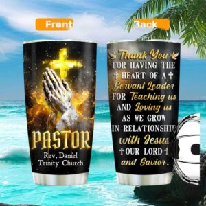 Personalized Pastor Servant Leader Appreciation Tumbler Praying Hands Design