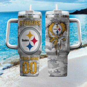 Personalized Pittsburgh Steelers Tumbler Grey Digital Camo Fan Gift