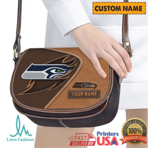 Personalized Seattle Seahawks Custom Name Leather Saddle Bag