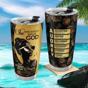 Personalized She Who Kneels Before God Tumbler Black Queen Faith Acrostic