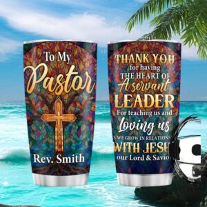 Personalized Stained Glass Cross Pastor Appreciation Gift Servant Leader Tumbler