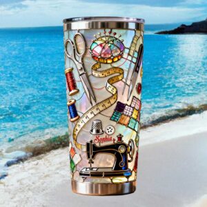 Personalized Stained Glass Sewing Machine & Quilting Tools Tumbler