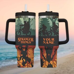 Personalized Stranger Things Upside Down Silhouette Custom Name Tumbler