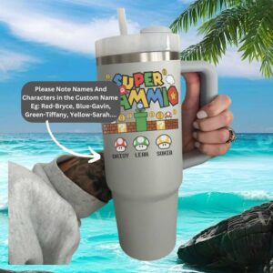 Personalized Super Mammi Retro Video Game Style Mom 40oz Tumbler with Handle