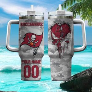 Personalized Tampa Bay Buccaneers Tumbler Military Camo Skull Graphic
