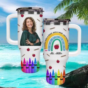 Personalized Teacher Appreciation Tumbler with Photo and Rainbow