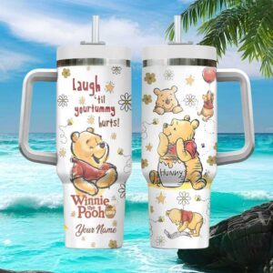 Personalized Winnie The Pooh “Laugh Til Your Tummy Hurts” Kids Tumbler with Handle