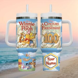 Personalized Winnie the Pooh 100th Anniversary Century of Friendship Map Tumbler