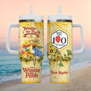 Personalized Winnie the Pooh 100th Anniversary Honeycomb & Sunflower Tumbler