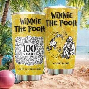 Personalized Winnie the Pooh “A Century of Friendship” Yellow Pattern Tumbler