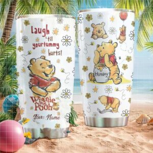 Personalized Winnie the Pooh Tumbler Custom Name Laugh Til Your Tummy Hurts Design